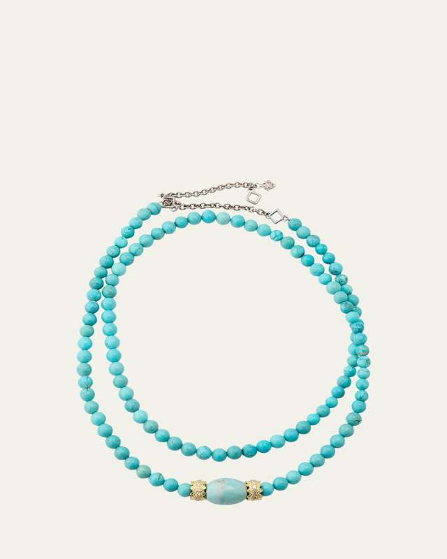 Turquoise Beaded Necklace, 30-34"L
