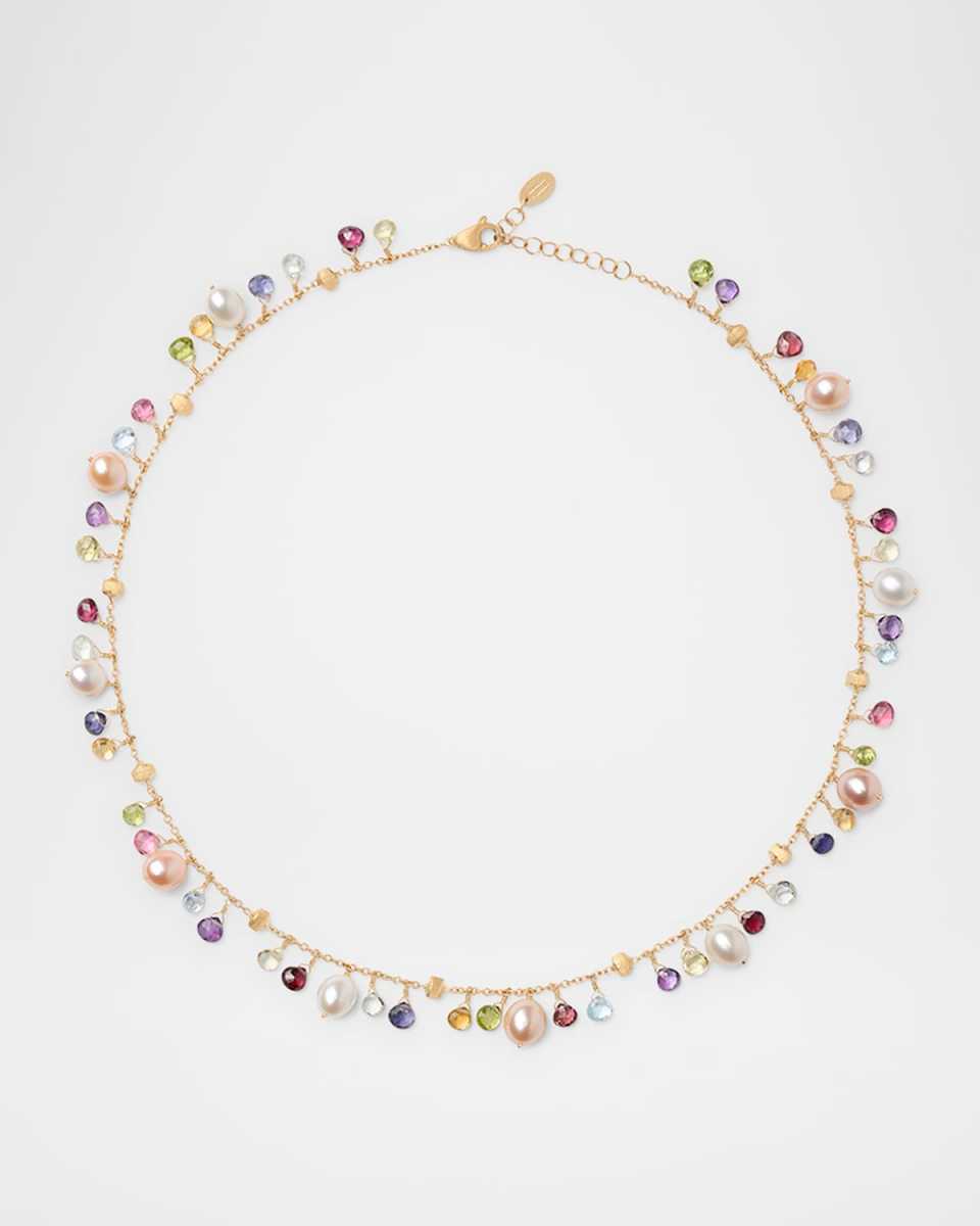 18K Yellow Gold Paradise Single-Strand Gemstone Necklace With Pearls