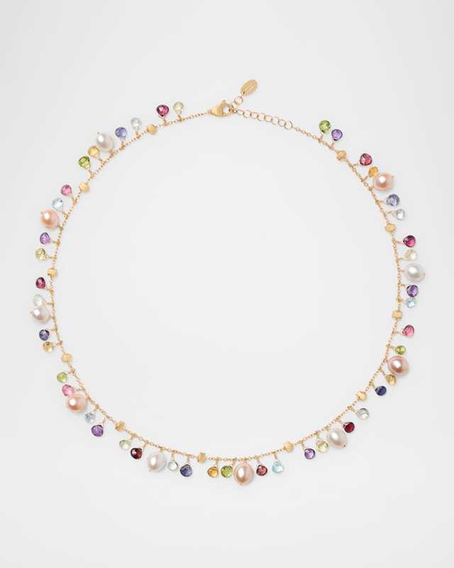 18K Yellow Gold Paradise Single-Strand Gemstone Necklace With Pearls