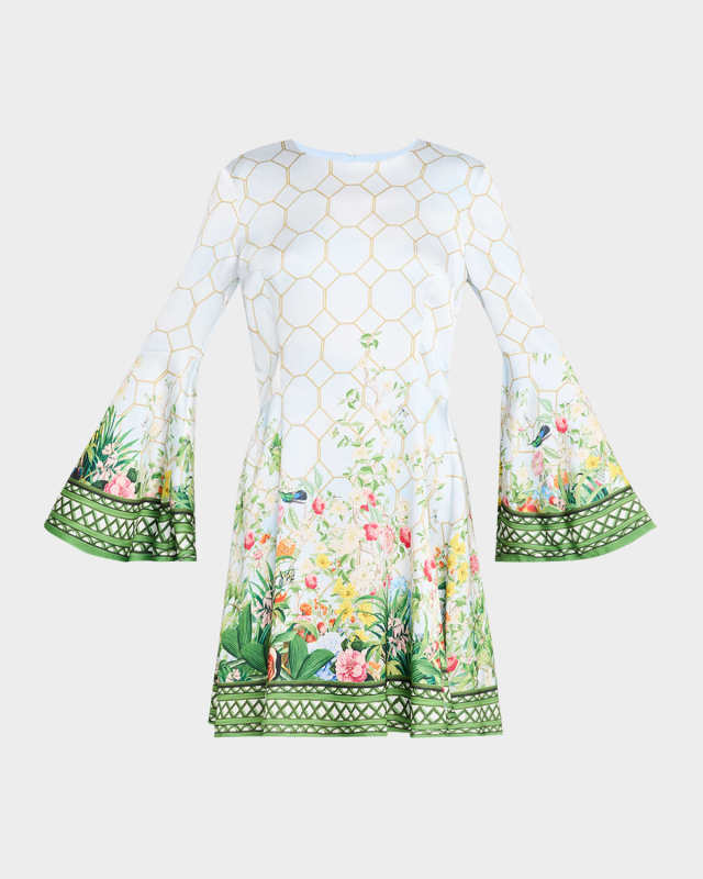 Beam Garden-Print Flare-Sleeve Dress