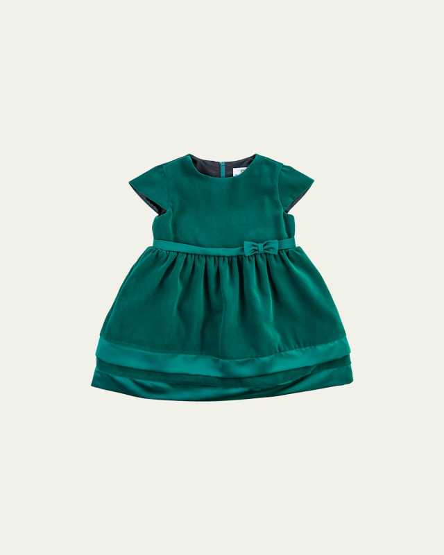 Girl's Velvet Dress W/ Satin Hem Bands, Size 2-6
