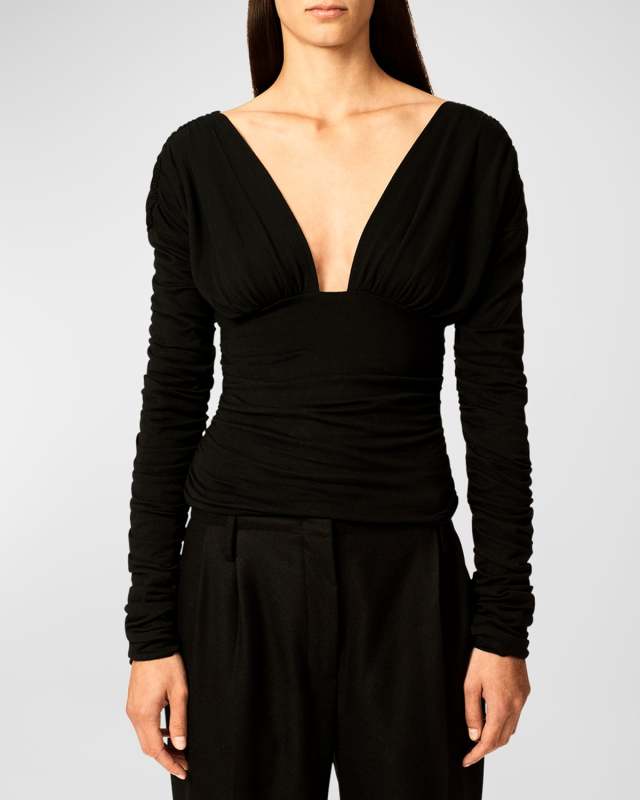Vera Plunging Ruched Long-Sleeve Top