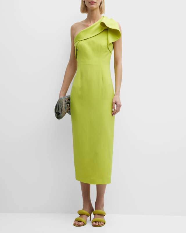 Asymmetric Ruffle One-Shoulder Midi Dress