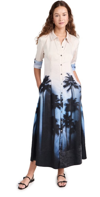SIMKHAI Claudinehirt Midi Dress Hazy Palm Print