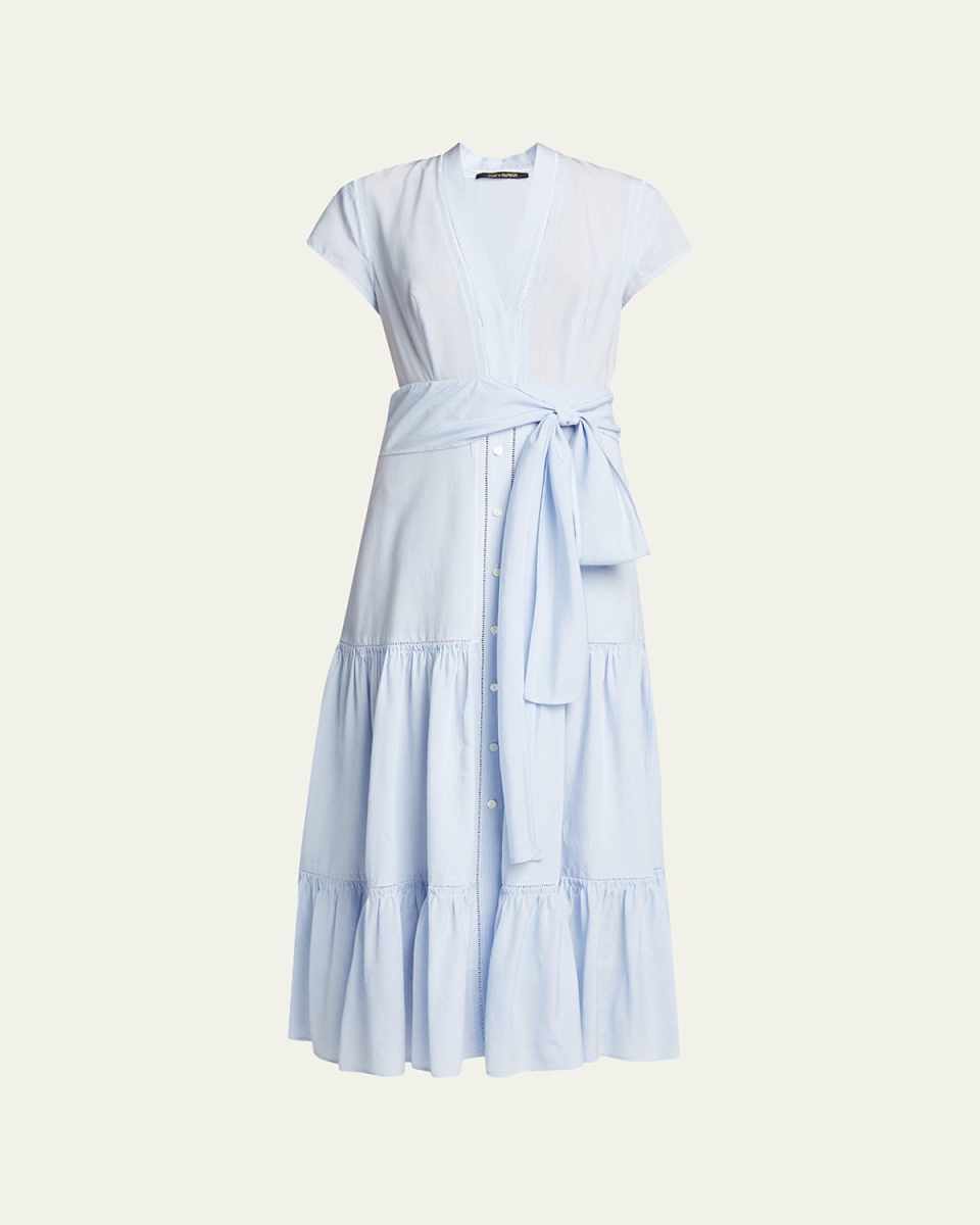 Amira V-Neck Tiered Ruffle-Hem Dress