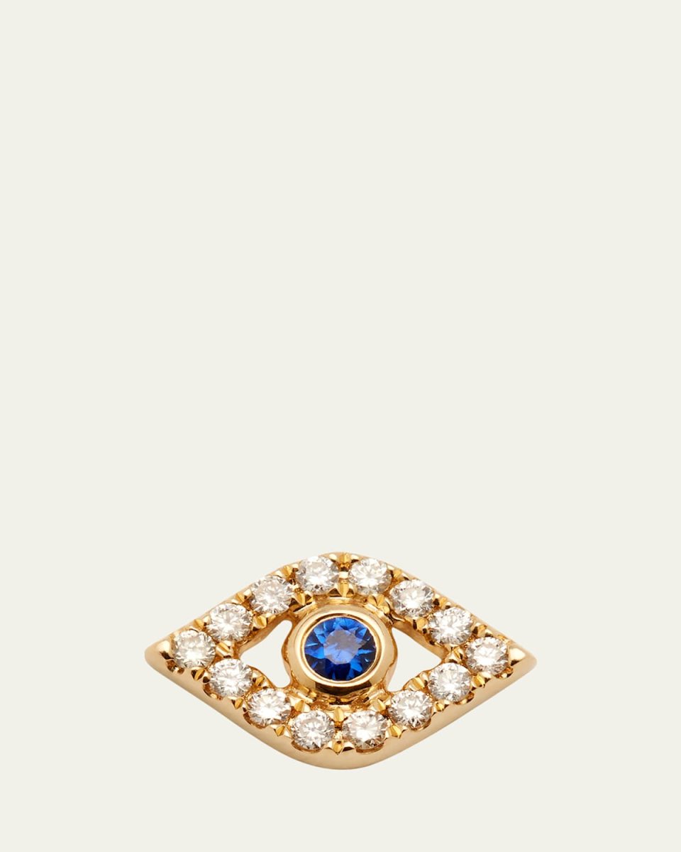 14K Yellow Gold Large Sapphire Bezel Eye Stud Earring, Single