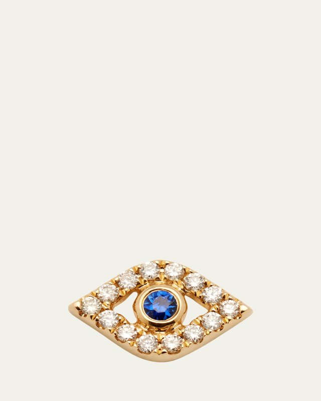 14K Yellow Gold Large Sapphire Bezel Eye Stud Earring, Single