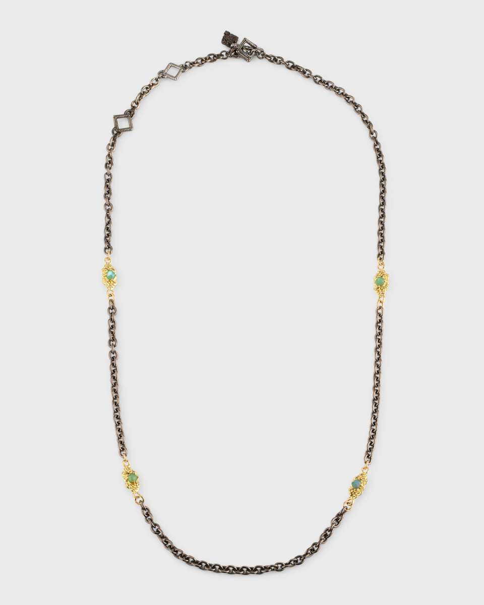Alternating Scroll Necklace in Emerald Triplets