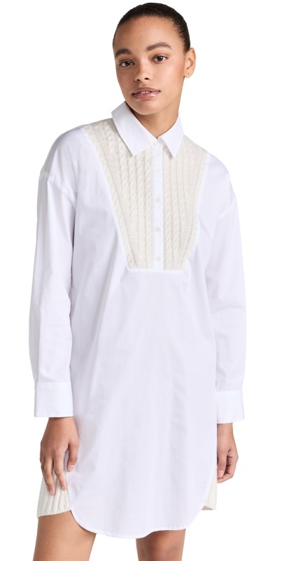 Naadam Wool Cashmere Hybrid Collared Mini Dress White