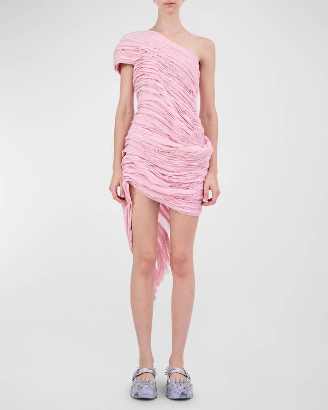 Whirl One-Shoulder Layered Mini Dress