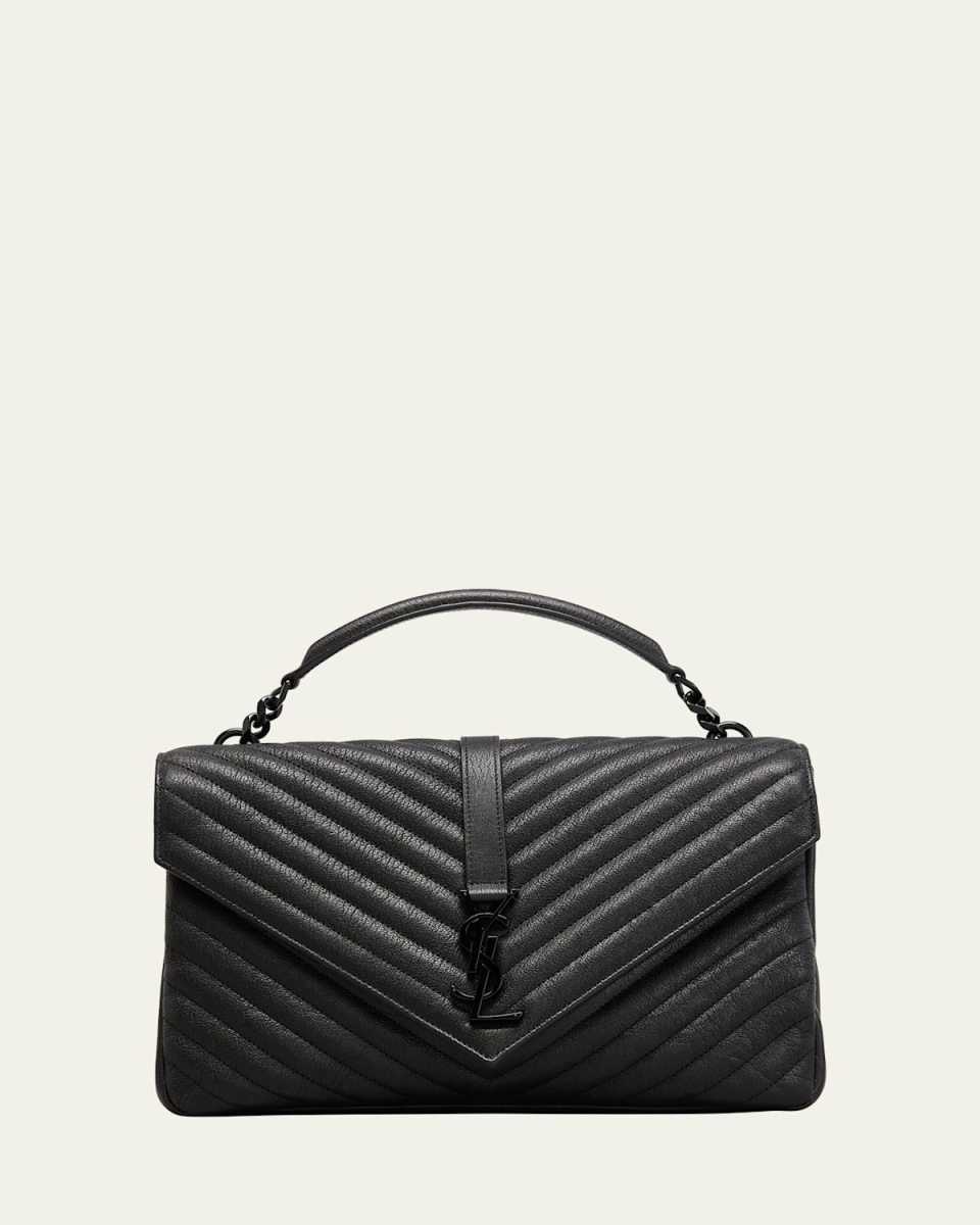 College Large Flap YSL Shoulder Bag in Quilted Leather