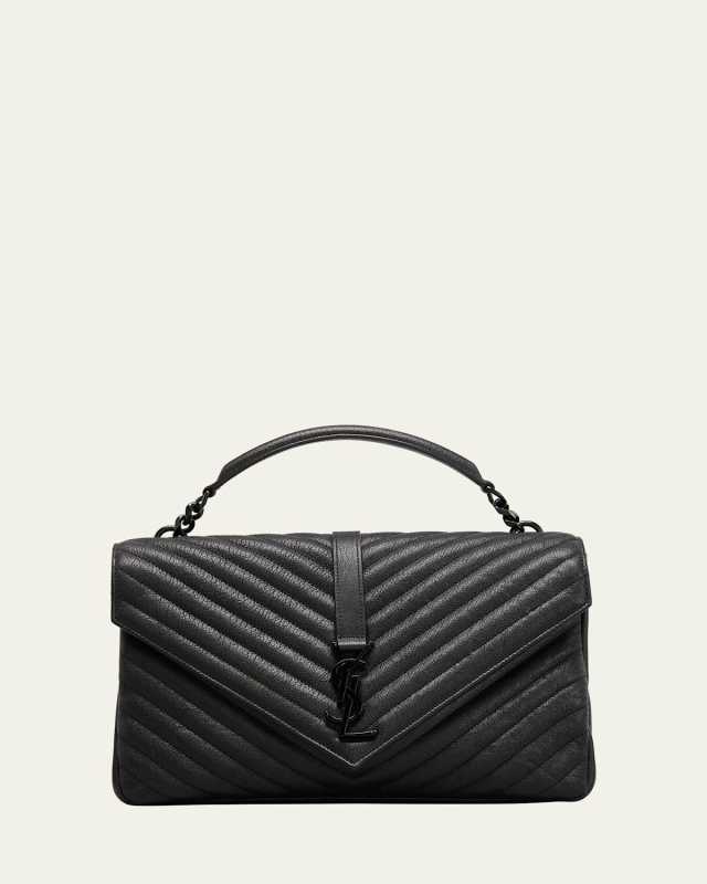 College Large Flap YSL Shoulder Bag in Quilted Leather