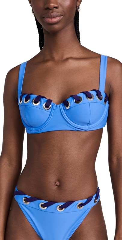 Ramy Brook Ira Bikini Top Serene Blue With Navy Lacing