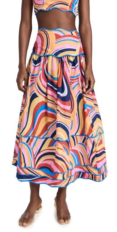 FARM Rio Multicolor Waves Midi Skirt Multicolor Waves