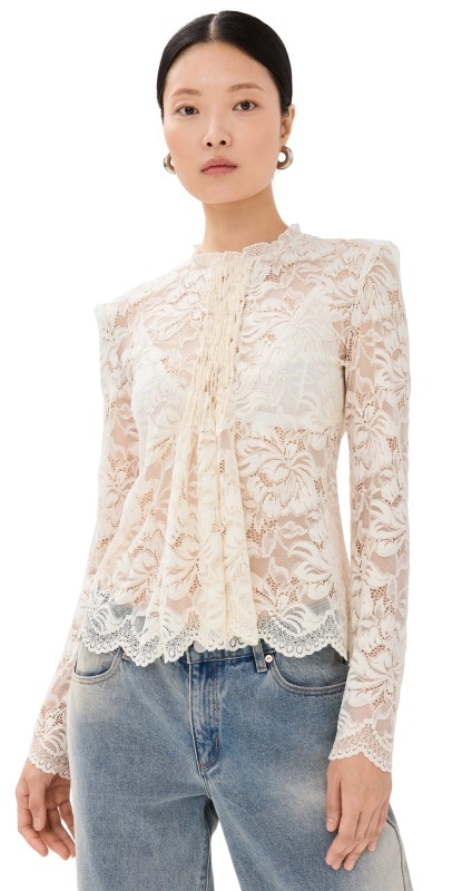 rabanne Pleated Lace Top Ivory
