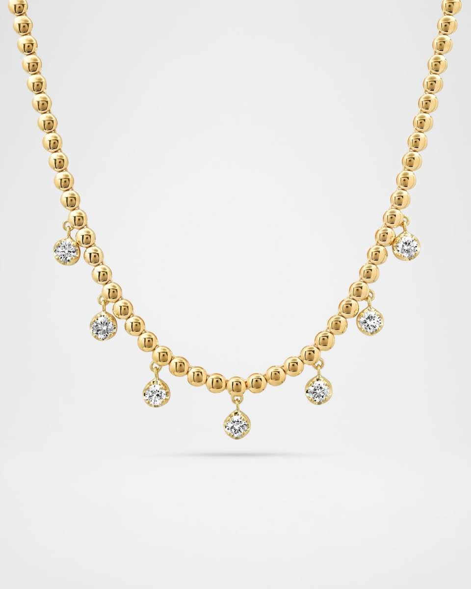 18K Yellow Gold Mini Bezel Tennis Necklace with Illusion-Set Diamond Drops