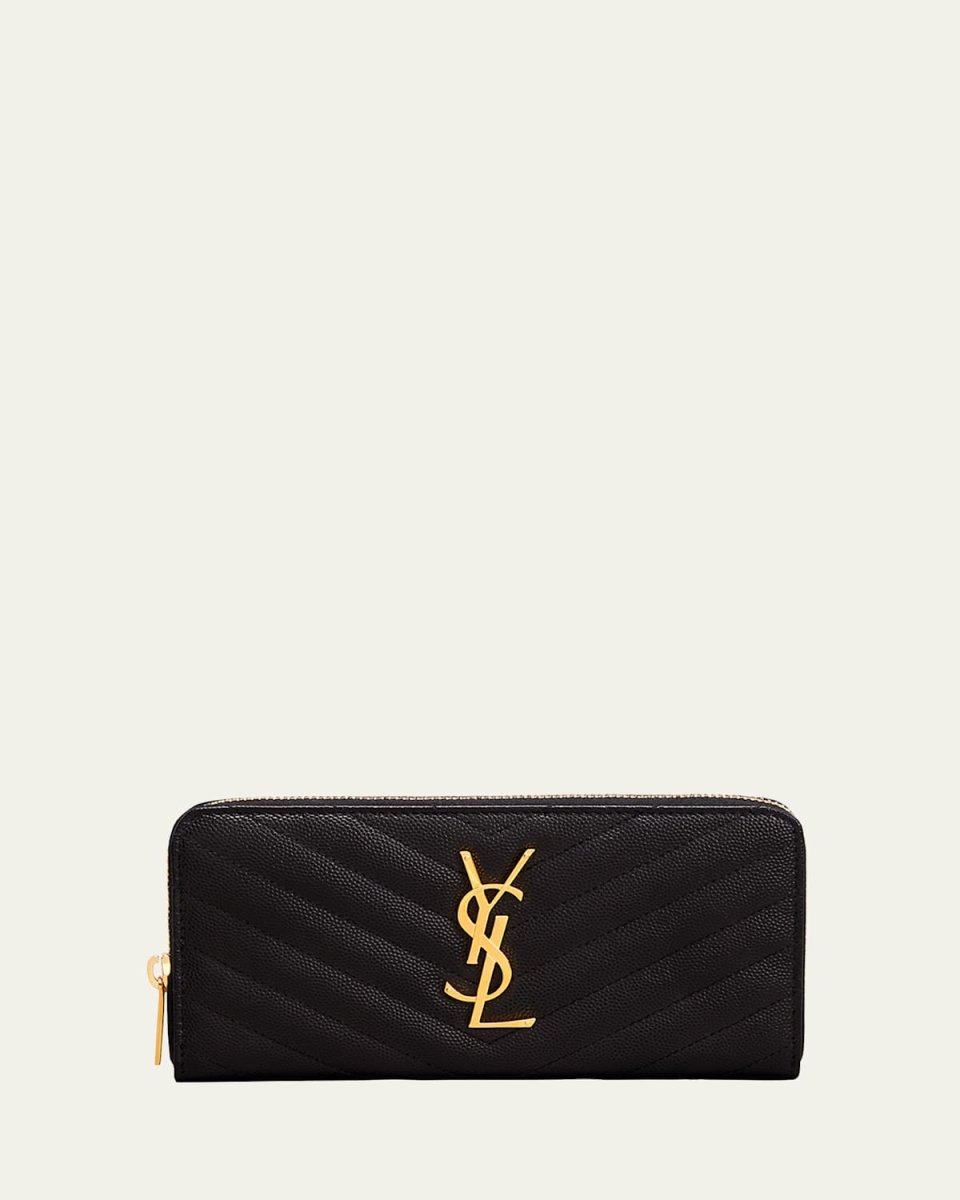 YSL Monogram Large Zip Wallet in Grained Leather