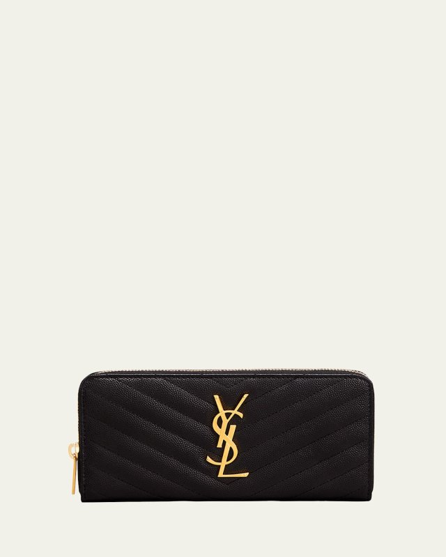 YSL Monogram Large Zip Wallet in Grained Leather