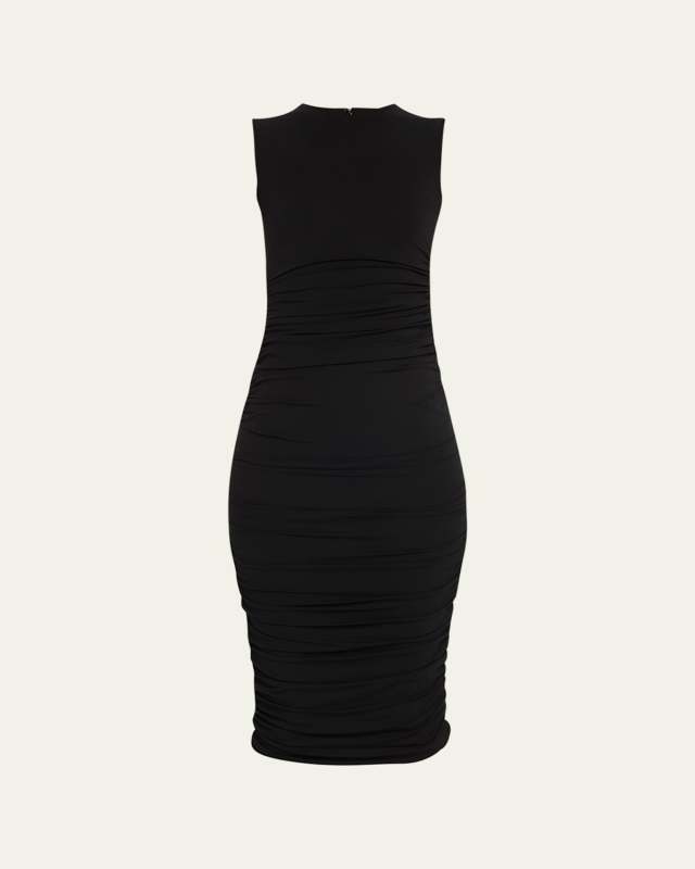Ruched Sleeveless Jersey Midi Dress