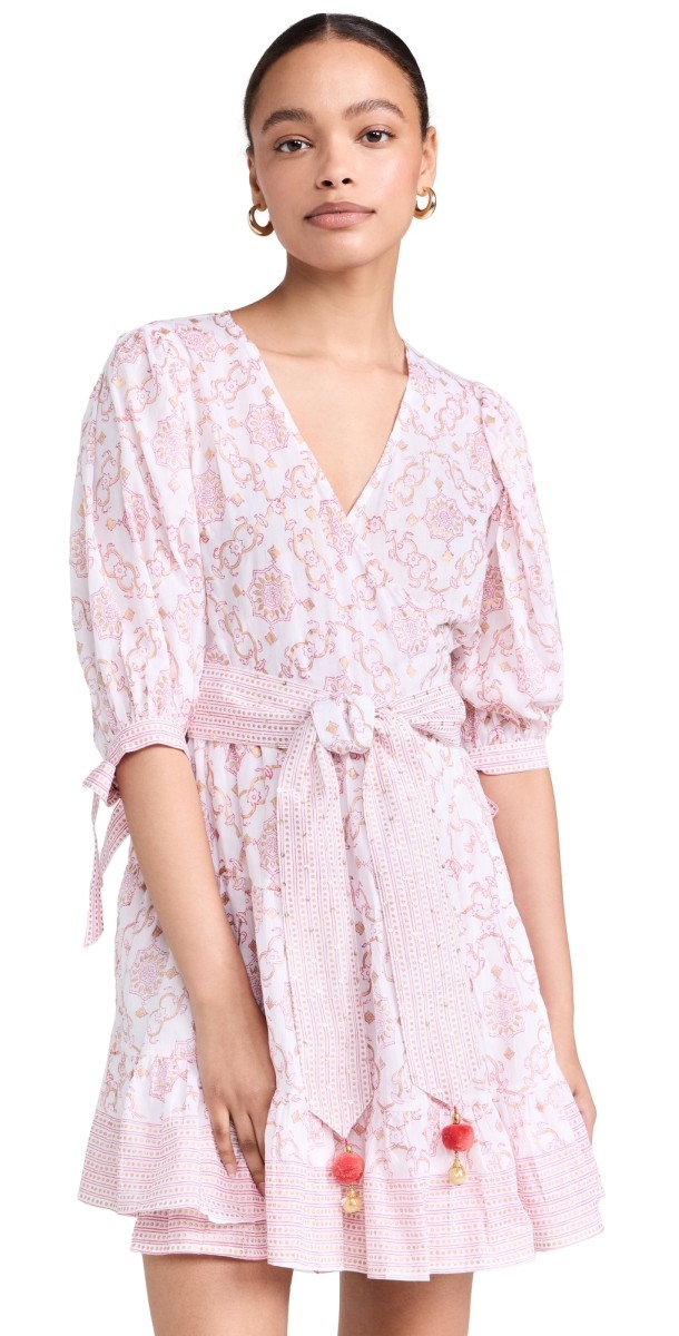 Bell Lucy Wrap Dress Pink Gold Motif