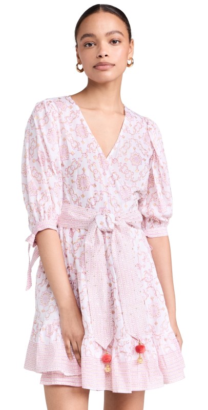 Bell Lucy Wrap Dress Pink Gold Motif