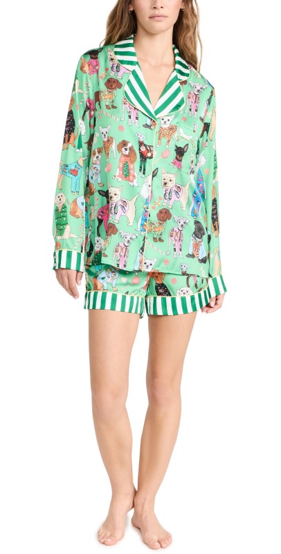 Karen Mabon Christmasweater Day-Dogs Longleeve withhorts PJet Green