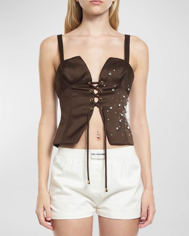 Embroidered Satin Bustier Top
