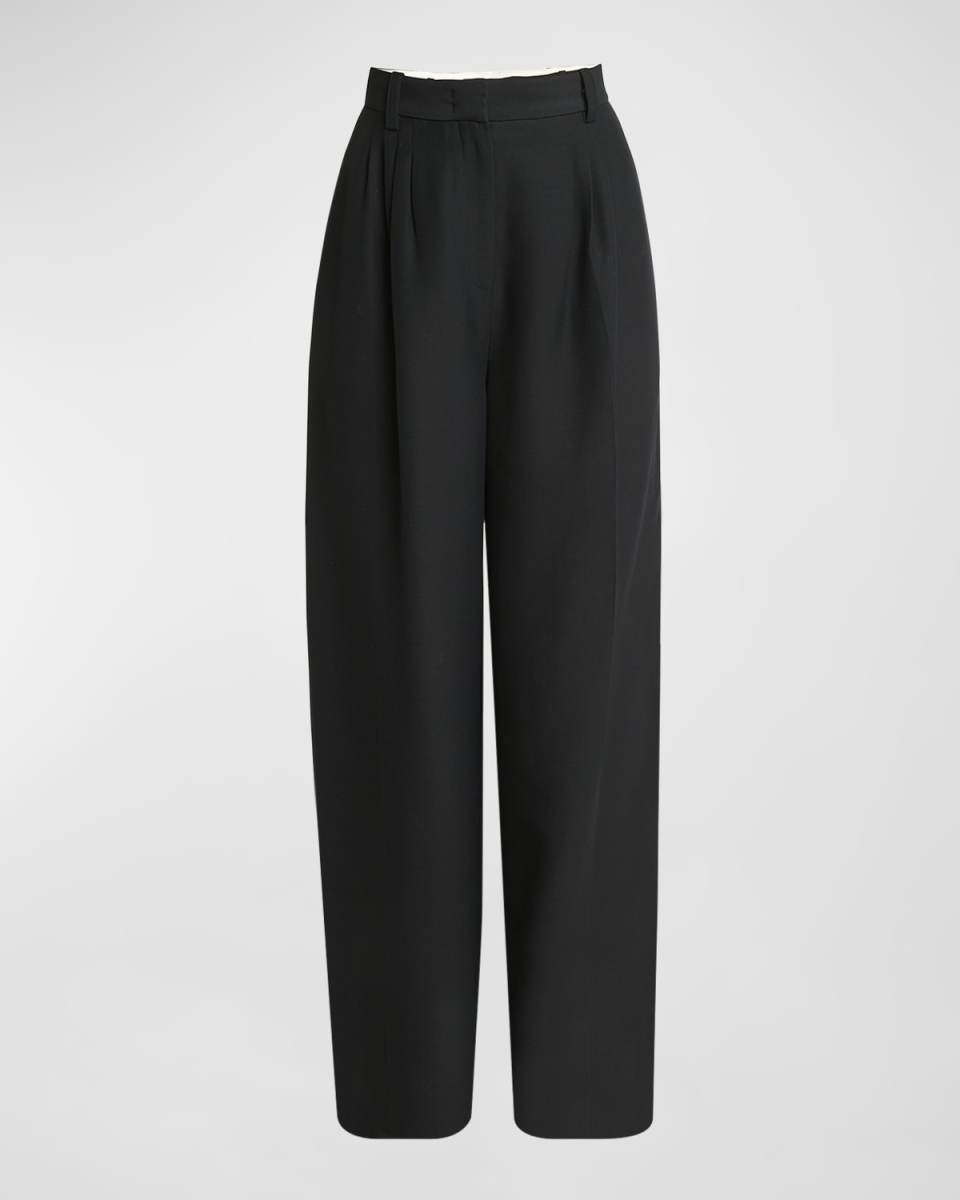 Mid-Rise Pleated Wide-Leg Trousers