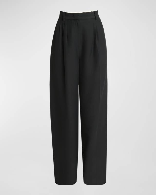 Mid-Rise Pleated Wide-Leg Trousers
