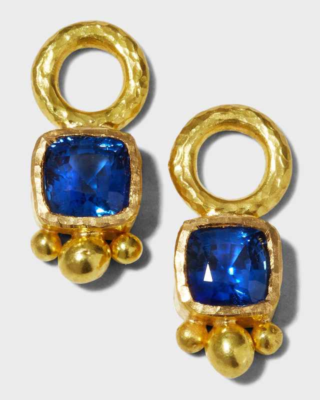 5mm Blue Sapphire Cushion Earring Charms with Gold Dot Triad