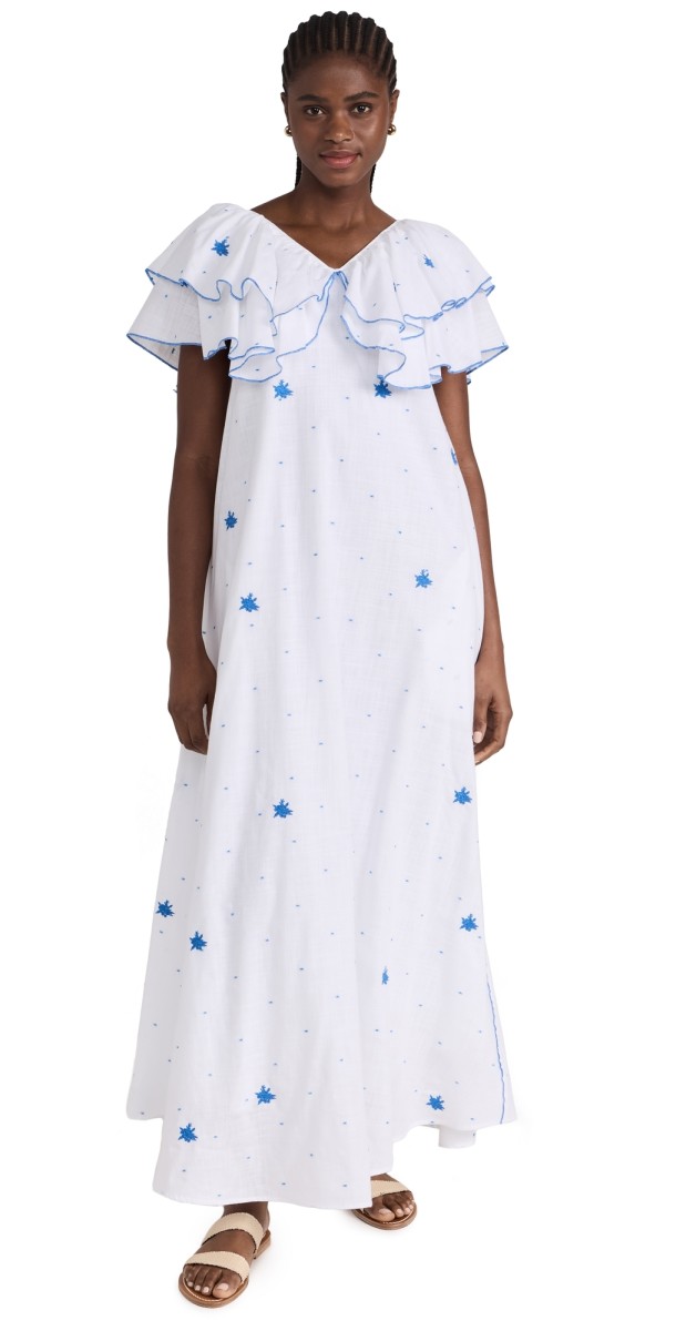 Fanm Mon Payton Dress WHITE WITH BLUE DOTS