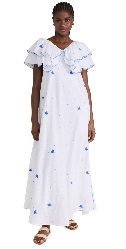 Fanm Mon Payton Dress WHITE WITH BLUE DOTS