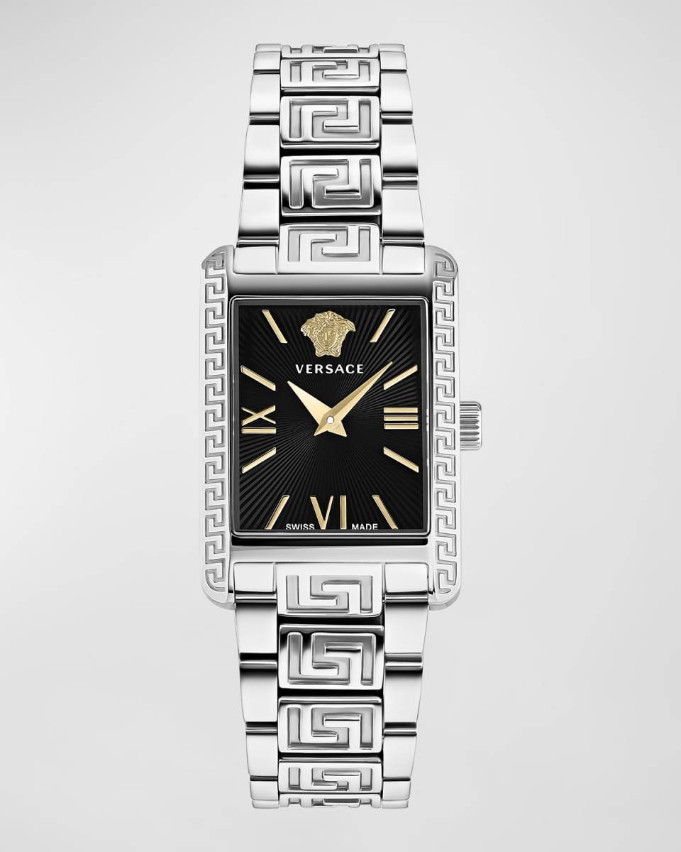 23x33mm Tonneau Watch with Bracelet Strap, Silver/Black