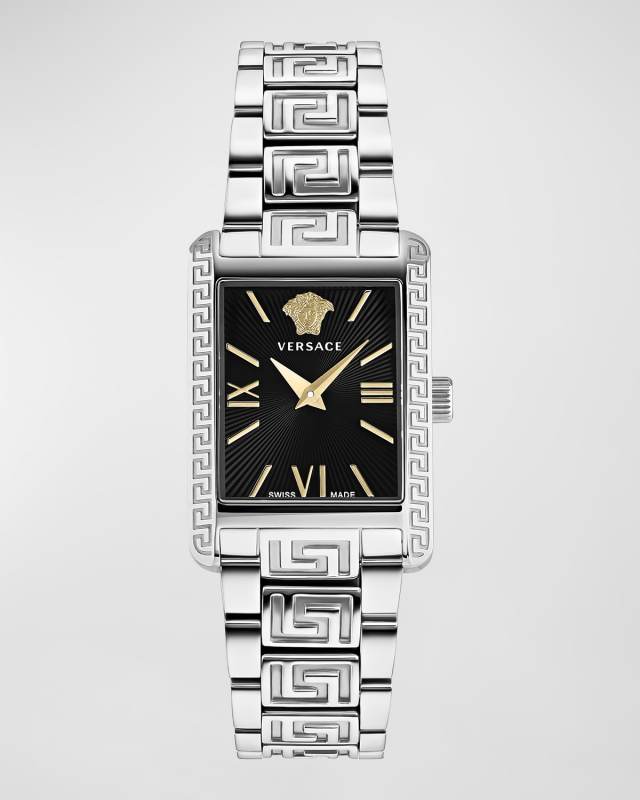 23x33mm Tonneau Watch with Bracelet Strap, Silver/Black