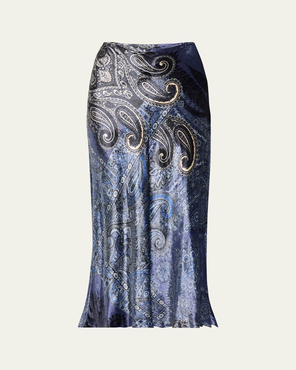 Sevilla Bandana-Print Velvet Midi Skirt