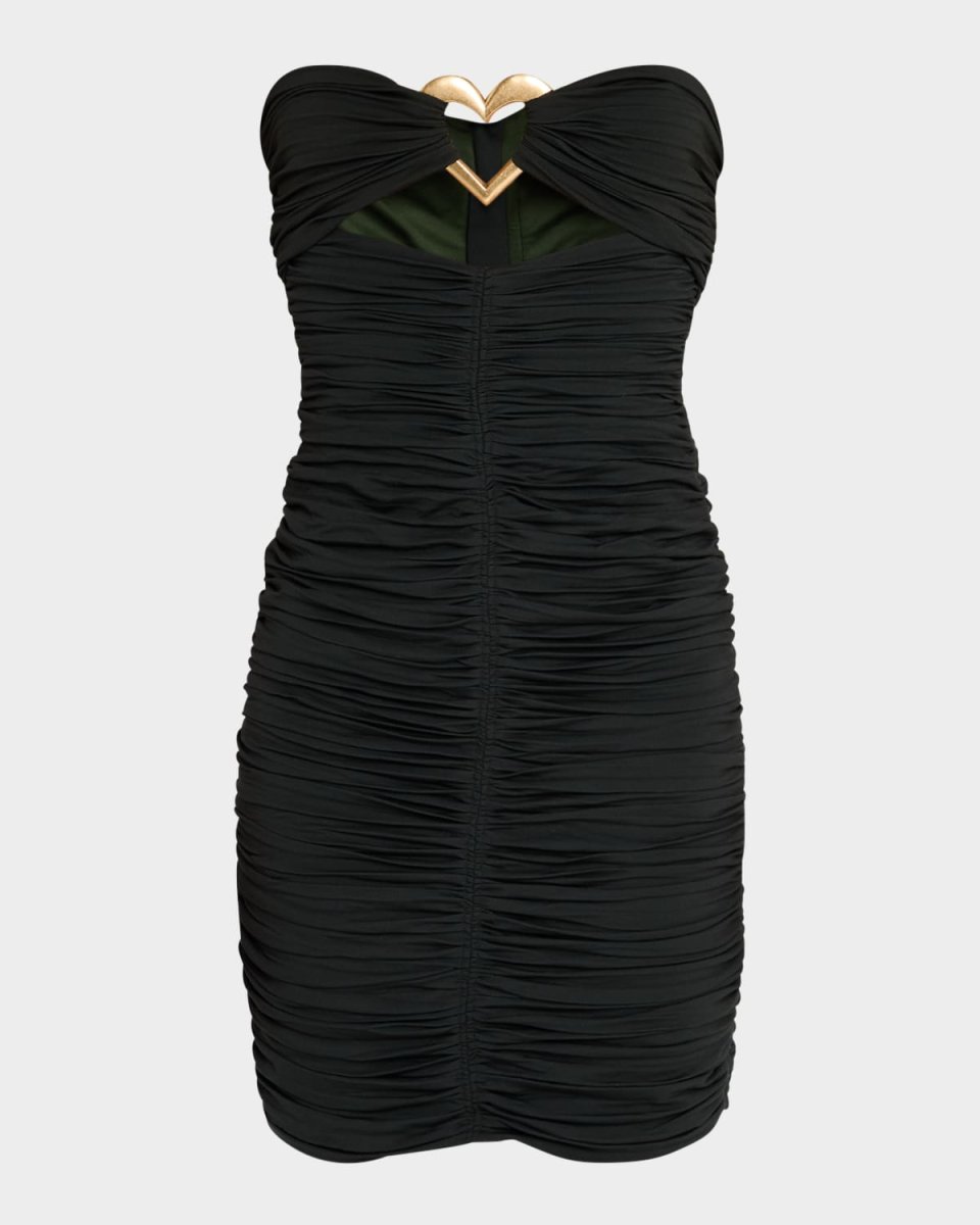 Ruched Strapless Mini Dress with Heart Detai