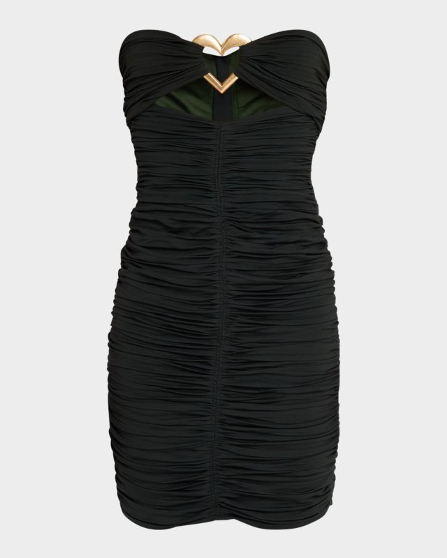Ruched Strapless Mini Dress with Heart Detai