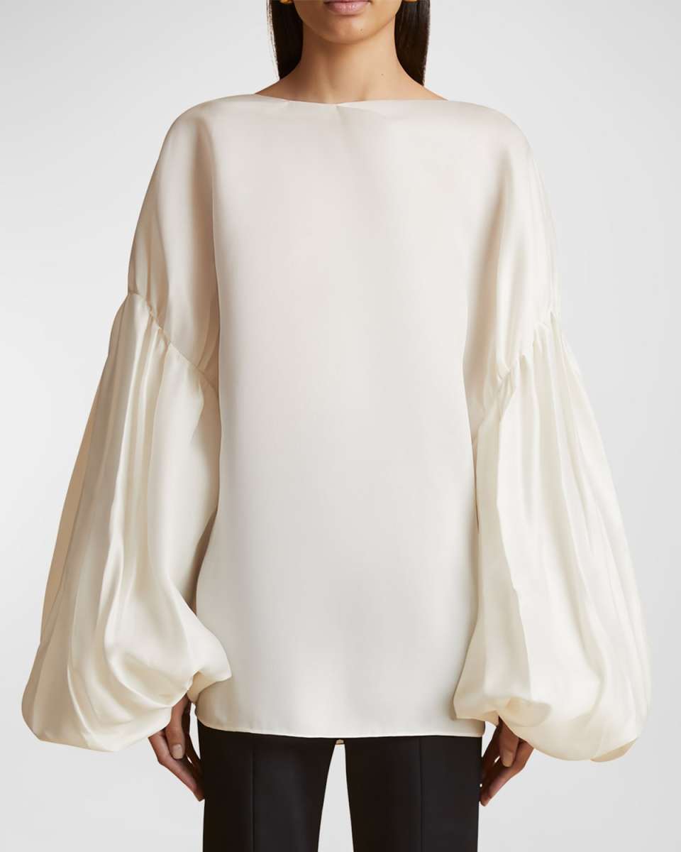 Quico Balloon-Sleeve Oversized Silk Blouse