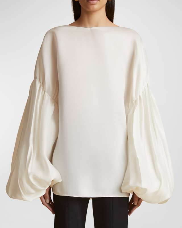 Quico Balloon-Sleeve Oversized Silk Blouse