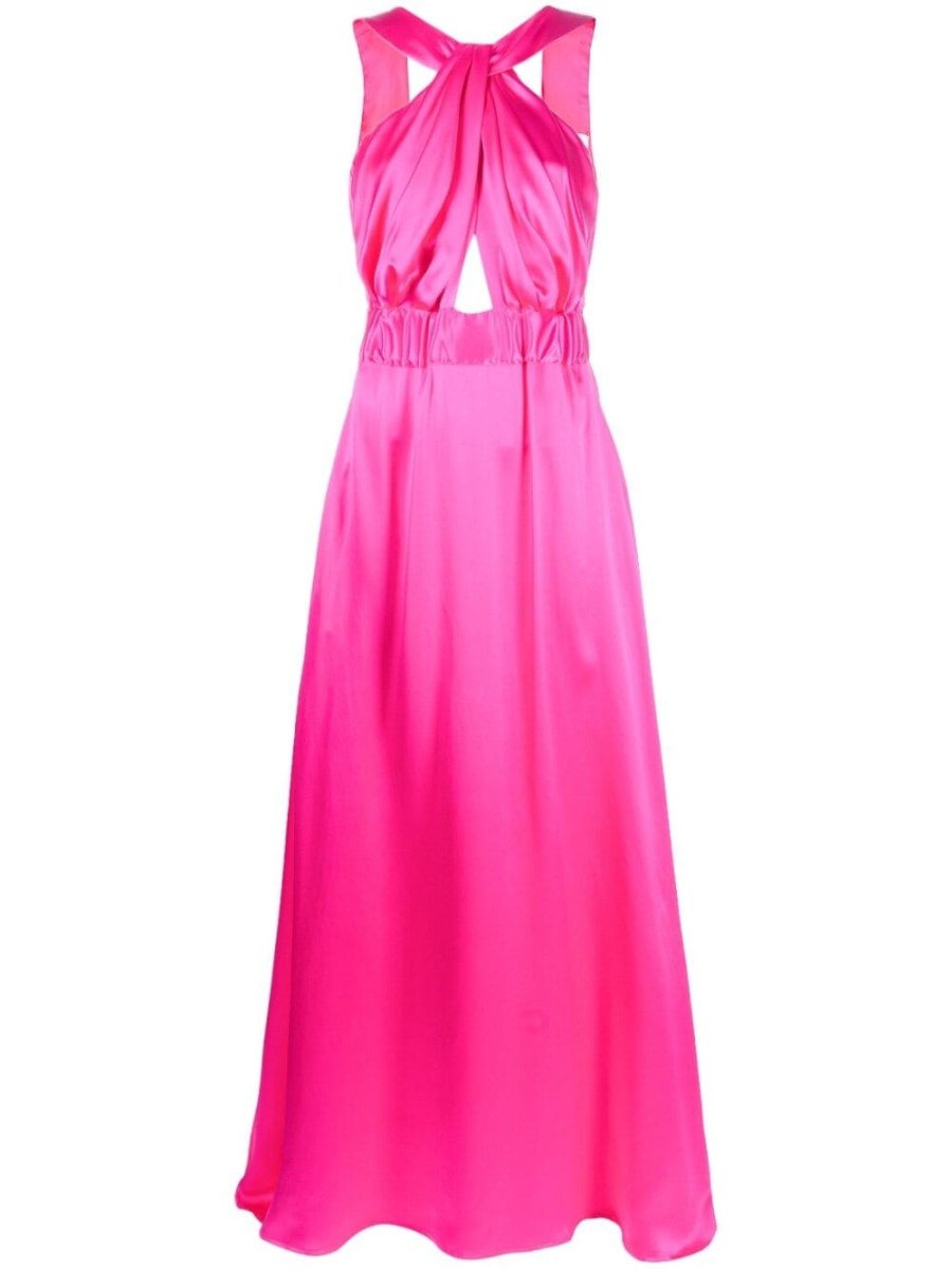 long sleeveless silk dress
