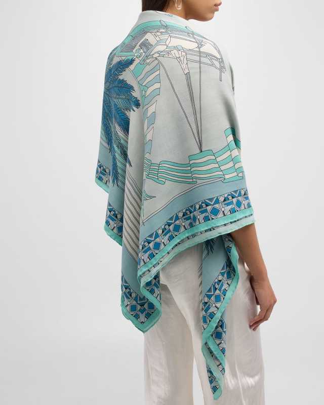 Miami Aqua Print Cashmere-Blend Scarf