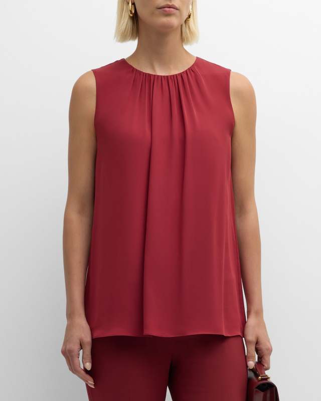 Sleeveless Ruched Silk Blouse