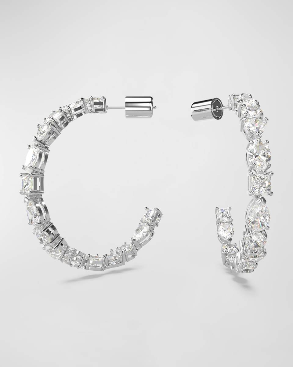 Mesmera Rhodium-Plated MIx-Cut Crystal Hoop Earrings