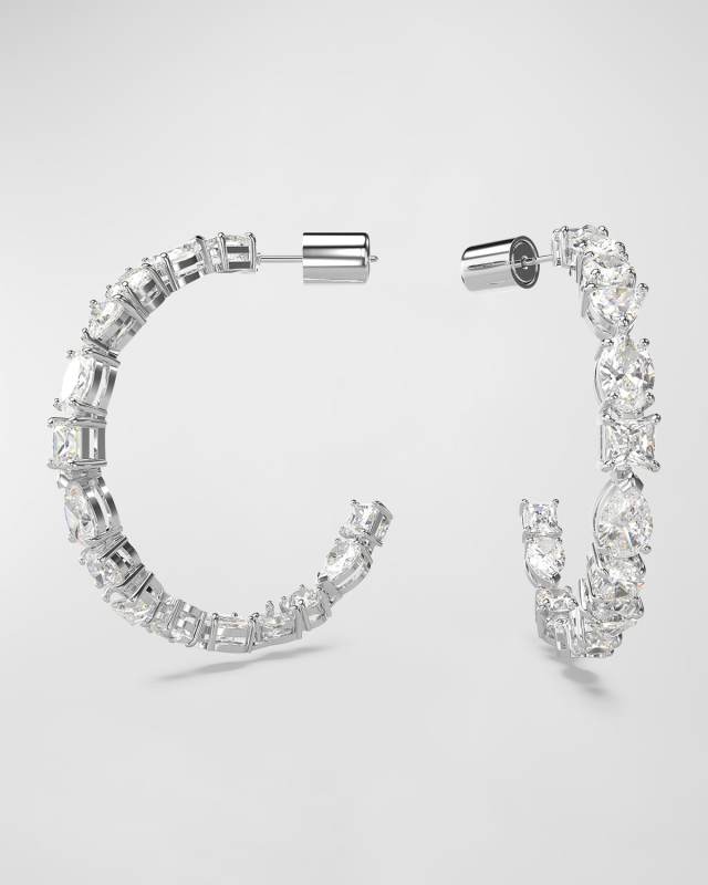 Mesmera Rhodium-Plated MIx-Cut Crystal Hoop Earrings