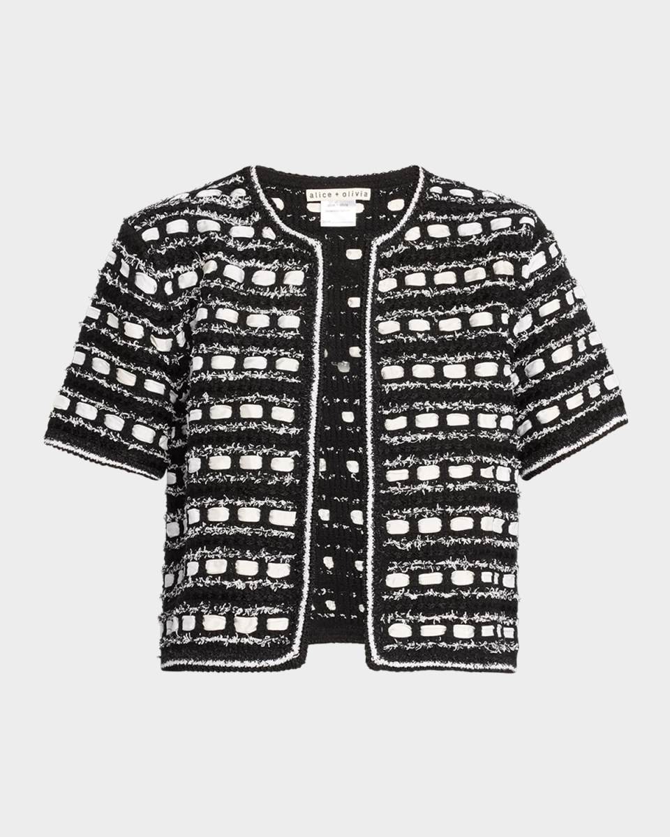 Marjorie Textured Tweed Stitch Short-Sleeve Cardigan