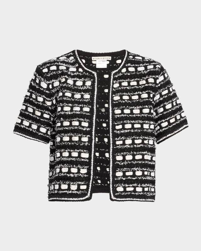 Marjorie Textured Tweed Stitch Short-Sleeve Cardigan