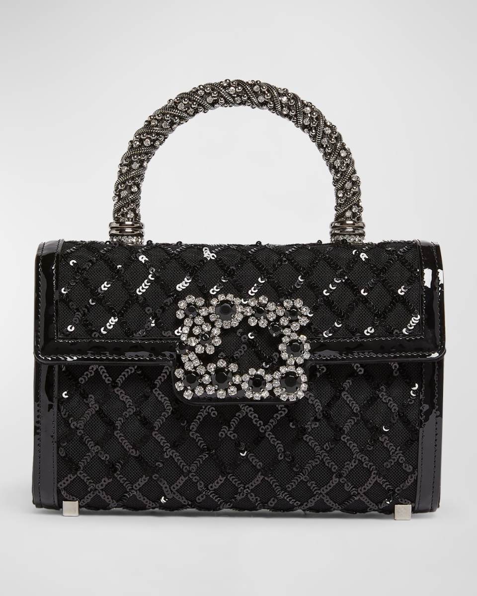 Mini Envelope Flap Sequined Mesh Top-Handle Bag