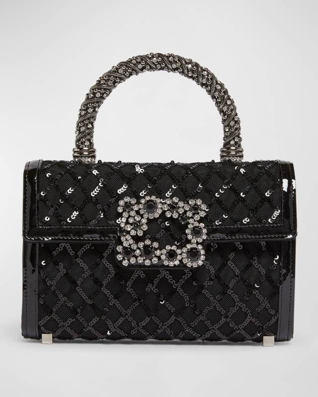 Mini Envelope Flap Sequined Mesh Top-Handle Bag