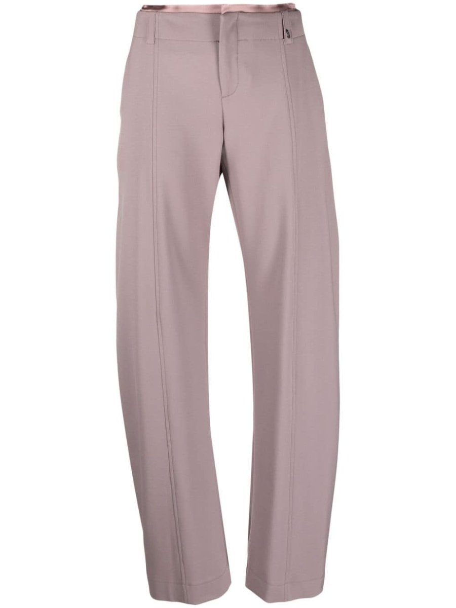 layered-waistband straight-leg trousers