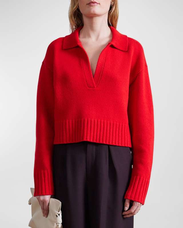 Cropped Merino Wool-Cashmere Henley